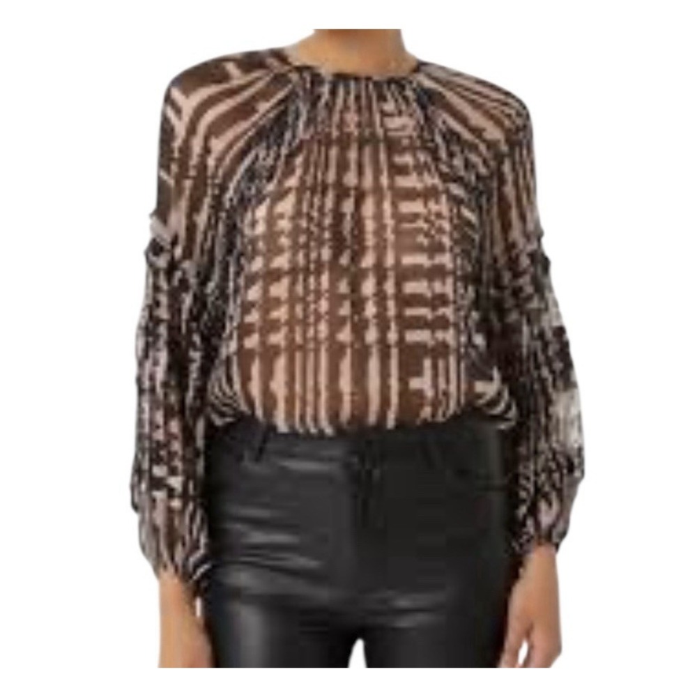 New MISA Los Angeles Top Women's XS Sheer Long Sleeve Designer Career‎ Cóctel